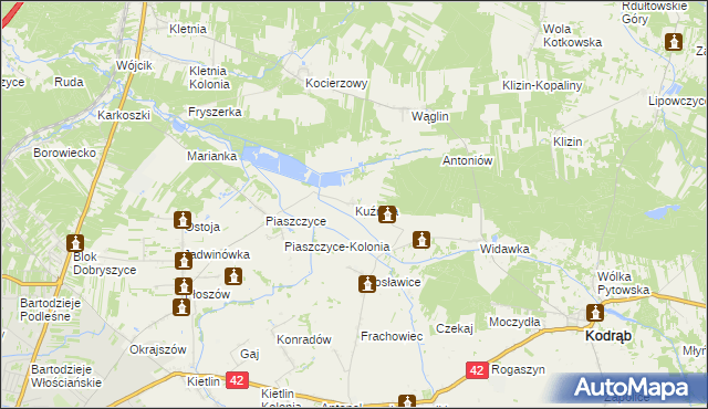 mapa Kuźnica gmina Kodrąb, Kuźnica gmina Kodrąb na mapie Targeo