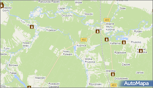 mapa Kuźnica gmina Nowa Brzeźnica, Kuźnica gmina Nowa Brzeźnica na mapie Targeo