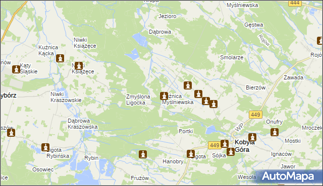 mapa Kuźnica Myślniewska, Kuźnica Myślniewska na mapie Targeo