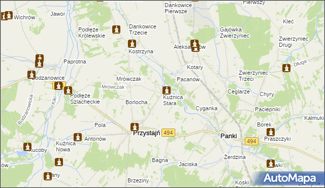 mapa Kuźnica Stara gmina Przystajń, Kuźnica Stara gmina Przystajń na mapie Targeo