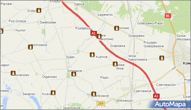 mapa Kuźnice gmina Choceń, Kuźnice gmina Choceń na mapie Targeo