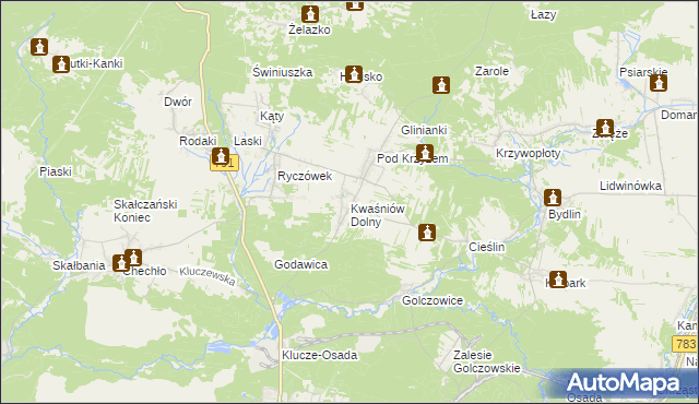 mapa Kwaśniów Dolny, Kwaśniów Dolny na mapie Targeo