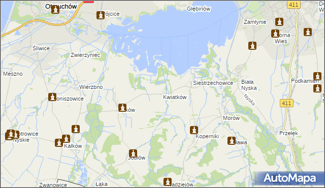 mapa Kwiatków gmina Otmuchów, Kwiatków gmina Otmuchów na mapie Targeo