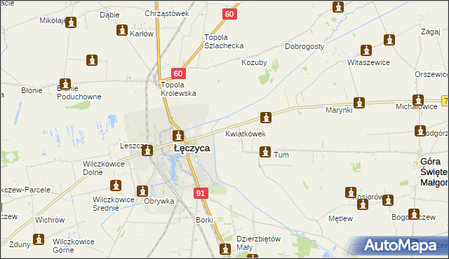 mapa Kwiatkówek gmina Góra Świętej Małgorzaty, Kwiatkówek gmina Góra Świętej Małgorzaty na mapie Targeo