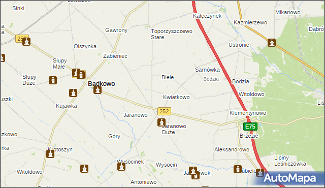 mapa Kwiatkowo gmina Bądkowo, Kwiatkowo gmina Bądkowo na mapie Targeo