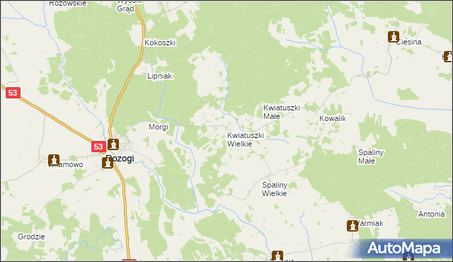 mapa Kwiatuszki Wielkie, Kwiatuszki Wielkie na mapie Targeo