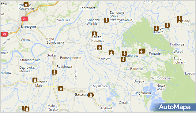 mapa Kwików, Kwików na mapie Targeo