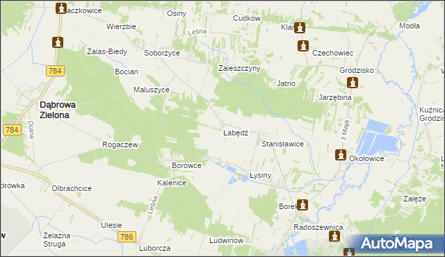 mapa Łabędź gmina Koniecpol, Łabędź gmina Koniecpol na mapie Targeo