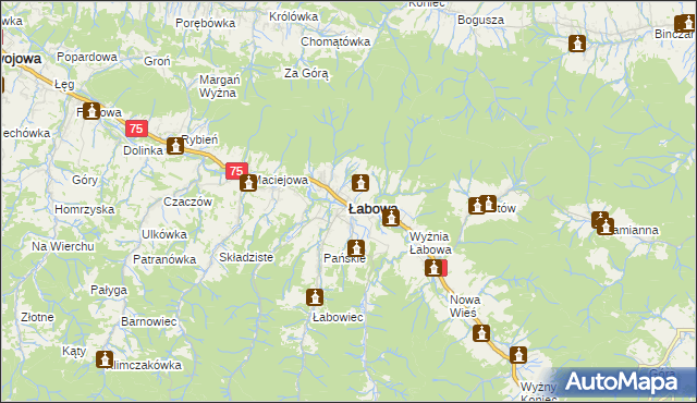 mapa Łabowa, Łabowa na mapie Targeo