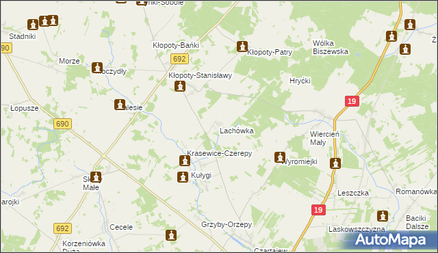 mapa Lachówka gmina Siemiatycze, Lachówka gmina Siemiatycze na mapie Targeo