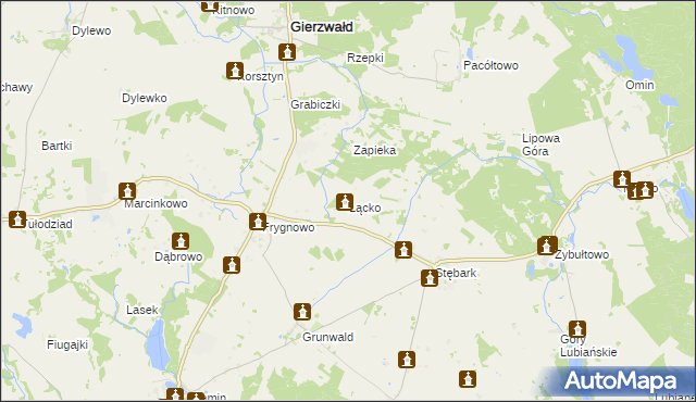 mapa Łącko gmina Grunwald, Łącko gmina Grunwald na mapie Targeo