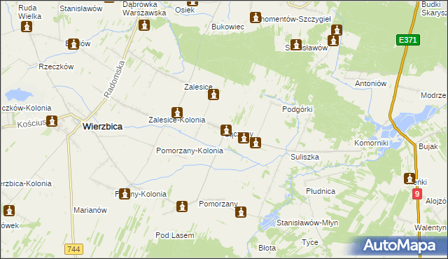 mapa Łączany gmina Wierzbica, Łączany gmina Wierzbica na mapie Targeo