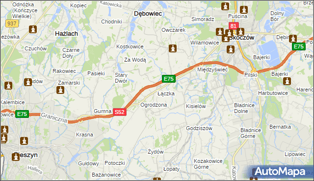 mapa Łączka gmina Dębowiec, Łączka gmina Dębowiec na mapie Targeo