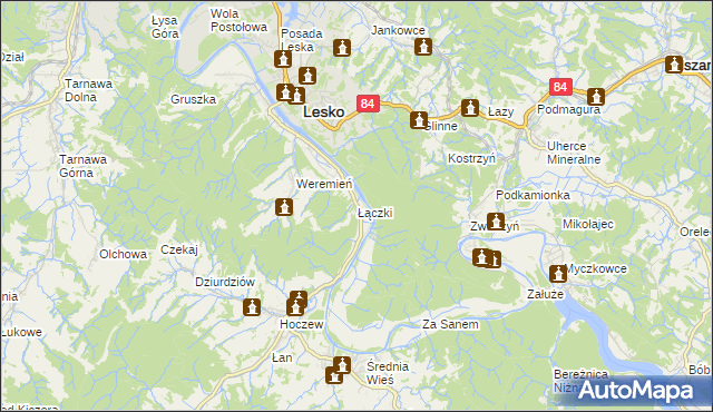 mapa Łączki gmina Lesko, Łączki gmina Lesko na mapie Targeo