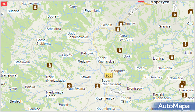 mapa Łączki Kucharskie, Łączki Kucharskie na mapie Targeo