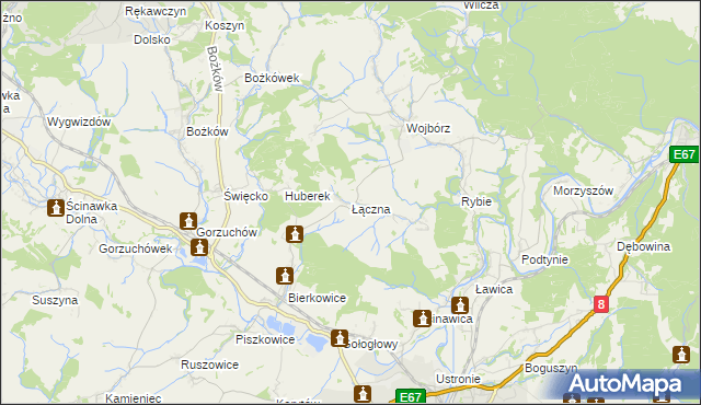 mapa Łączna gmina Kłodzko, Łączna gmina Kłodzko na mapie Targeo