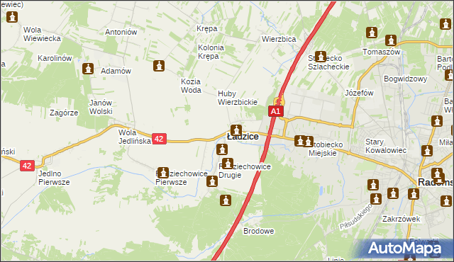 mapa Ładzice, Ładzice na mapie Targeo