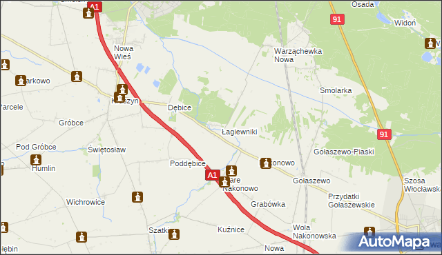 mapa Łagiewniki gmina Włocławek, Łagiewniki gmina Włocławek na mapie Targeo