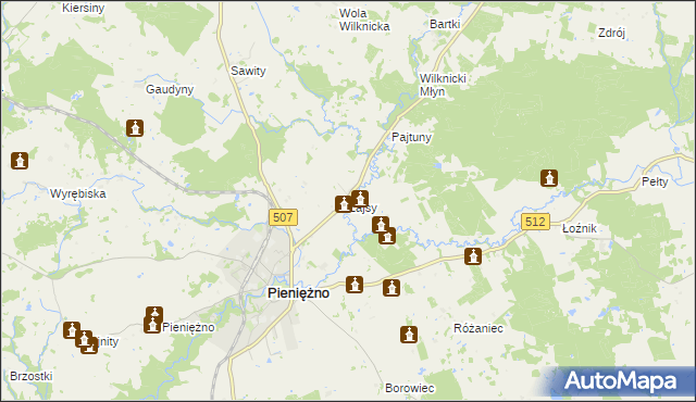 mapa Łajsy gmina Pieniężno, Łajsy gmina Pieniężno na mapie Targeo