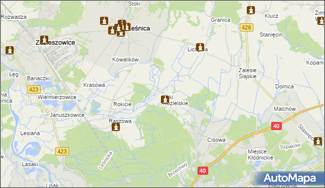 mapa Łąki Kozielskie, Łąki Kozielskie na mapie Targeo