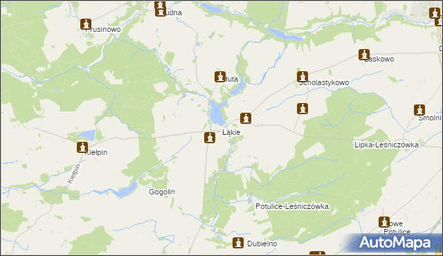 mapa Łąkie gmina Lipka, Łąkie gmina Lipka na mapie Targeo