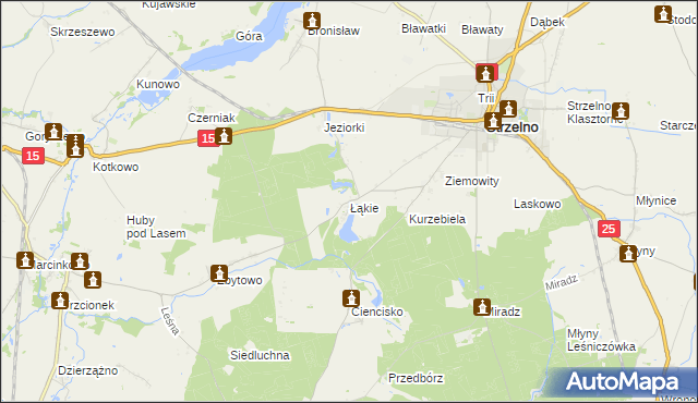 mapa Łąkie gmina Strzelno, Łąkie gmina Strzelno na mapie Targeo