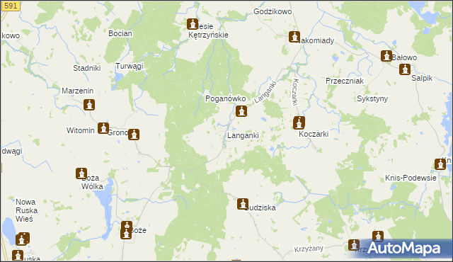 mapa Langanki gmina Kętrzyn, Langanki gmina Kętrzyn na mapie Targeo