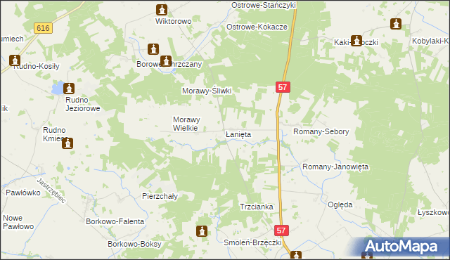 mapa Łanięta gmina Krzynowłoga Mała, Łanięta gmina Krzynowłoga Mała na mapie Targeo