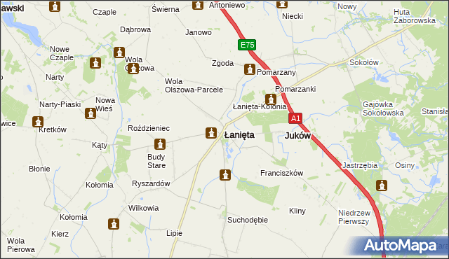 mapa Łanięta powiat kutnowski, Łanięta powiat kutnowski na mapie Targeo