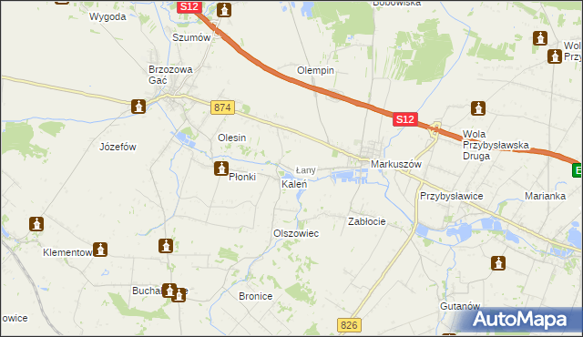 mapa Łany gmina Markuszów, Łany gmina Markuszów na mapie Targeo