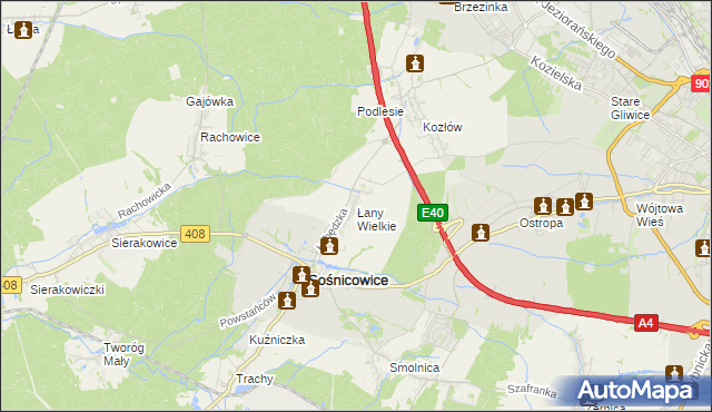 mapa Łany Wielkie gmina Sośnicowice, Łany Wielkie gmina Sośnicowice na mapie Targeo