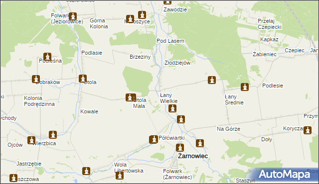 mapa Łany Wielkie gmina Żarnowiec, Łany Wielkie gmina Żarnowiec na mapie Targeo