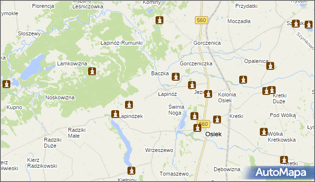 mapa Łapinóż, Łapinóż na mapie Targeo