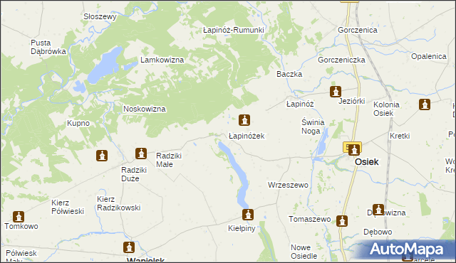 mapa Łapinóżek, Łapinóżek na mapie Targeo