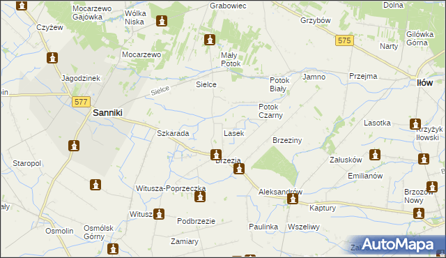 mapa Lasek gmina Sanniki, Lasek gmina Sanniki na mapie Targeo