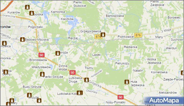 mapa Lasek gmina Żabia Wola, Lasek gmina Żabia Wola na mapie Targeo