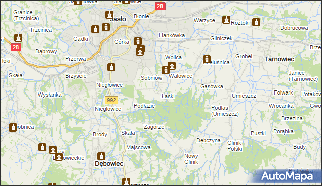 mapa Łaski gmina Jasło, Łaski gmina Jasło na mapie Targeo