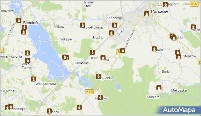 mapa Laski gmina Parczew, Laski gmina Parczew na mapie Targeo