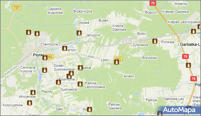 mapa Laski gmina Pionki, Laski gmina Pionki na mapie Targeo