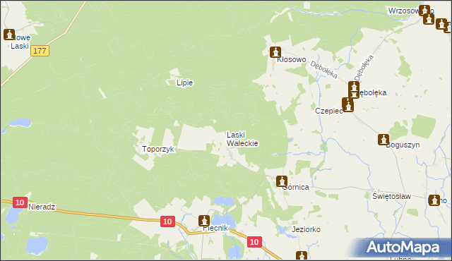 mapa Laski Wałeckie, Laski Wałeckie na mapie Targeo