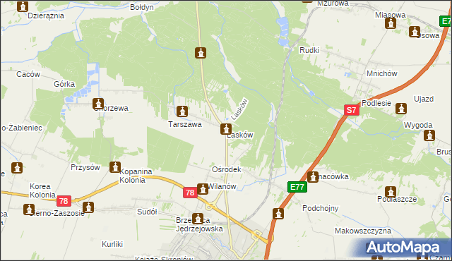 mapa Lasków gmina Jędrzejów, Lasków gmina Jędrzejów na mapie Targeo