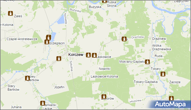 mapa Laskowice gmina Korczew, Laskowice gmina Korczew na mapie Targeo