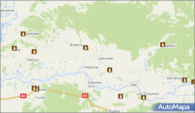 mapa Laskowiec gmina Trzcianne, Laskowiec gmina Trzcianne na mapie Targeo