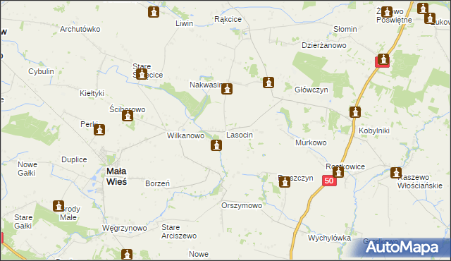 mapa Lasocin gmina Mała Wieś, Lasocin gmina Mała Wieś na mapie Targeo