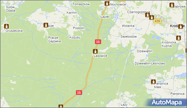 mapa Lasowice gmina Milicz, Lasowice gmina Milicz na mapie Targeo