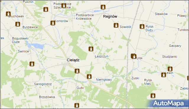 mapa Łaszczyn gmina Cielądz, Łaszczyn gmina Cielądz na mapie Targeo