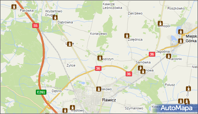 mapa Łaszczyn gmina Rawicz, Łaszczyn gmina Rawicz na mapie Targeo