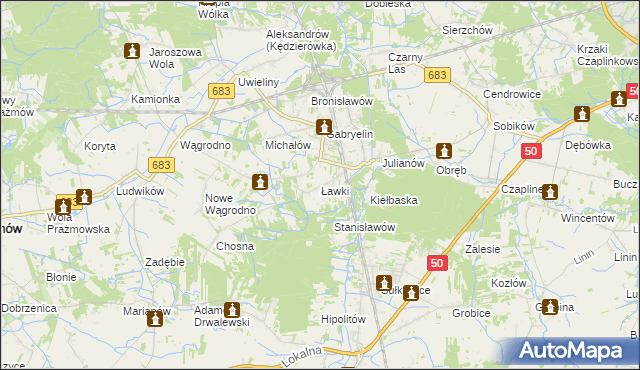 mapa Ławki gmina Prażmów, Ławki gmina Prażmów na mapie Targeo