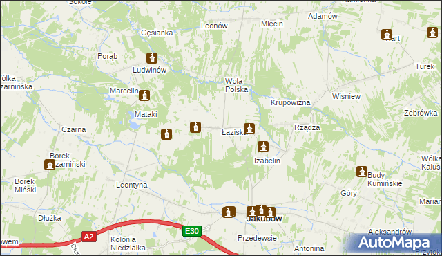 mapa Łaziska gmina Jakubów, Łaziska gmina Jakubów na mapie Targeo