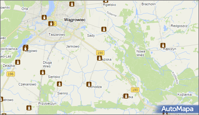 mapa Łaziska gmina Wągrowiec, Łaziska gmina Wągrowiec na mapie Targeo